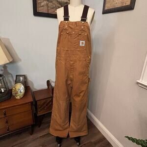 Tan brown Carhartt overalls double knee made in USA early 2000s 34 X 30